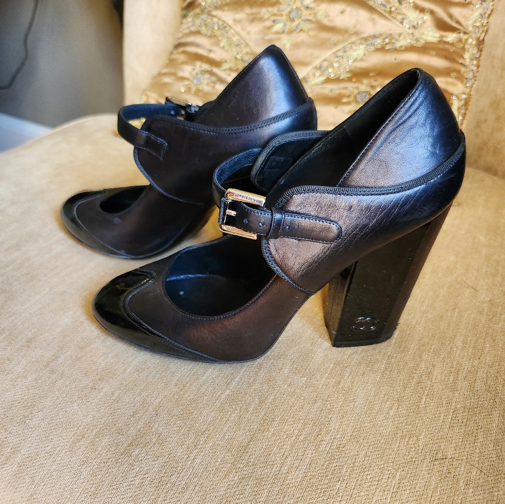 Chanel Mary Jane Soft Leather and Patent Leather Heels